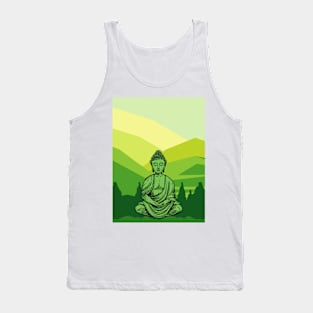 Vibrant Green and Yellow Mountain Buddha Graphic Tank Top